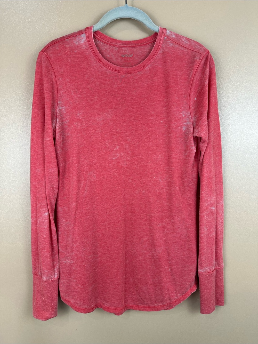 Aerie Distressed Long Sleeve Tee Pink Coral Soft Casual Lightweight Boho M